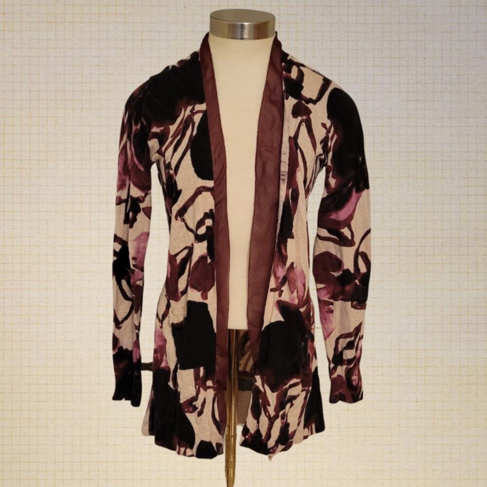 Simply Vera Wang Medium Floral Print Chiffon Trim Cardigan Waist Tie